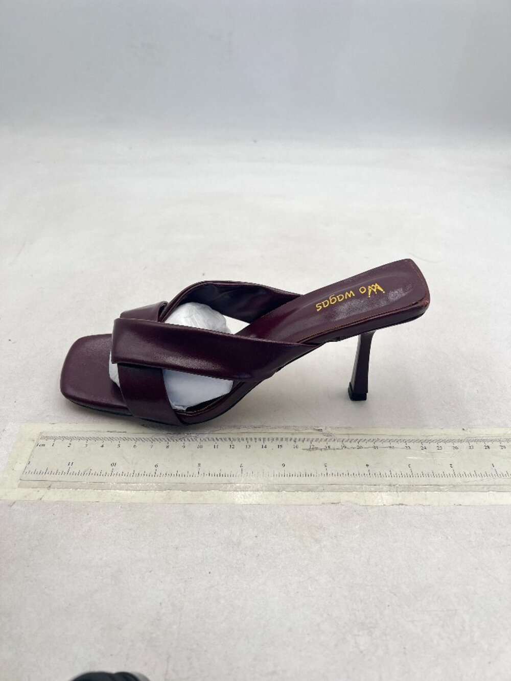 Wo Wagas Burgundy Square Open Toe Thin High Heel Slide Sandals Slip On Mules